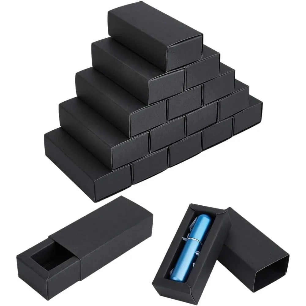 

24 Pack Kraft Gift Box Black Foldable Paper Drawer for Jewelry Lipsticks Samples Perfume Favor Box for Party Treats