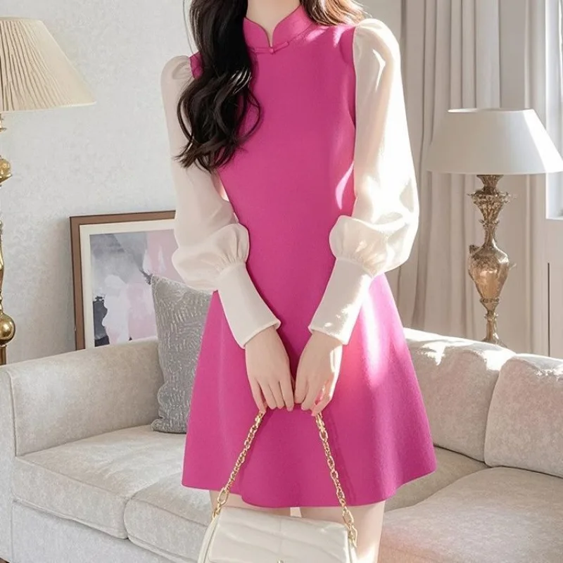 New Chinese rose red improved cheongsam dress 2025 fire dopamine beautiful small dress imperial sister spring wear
