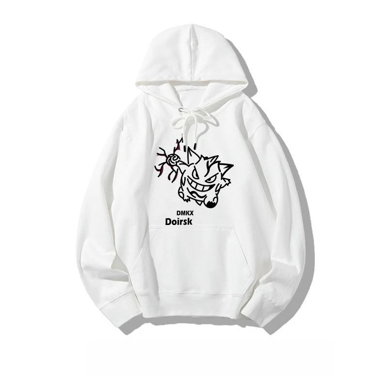 Pokémon Anime Gengar Printed White Hoodie 2025 Autumn/Winter New Men's and Women's American Trend Loose Casual Sweater Top