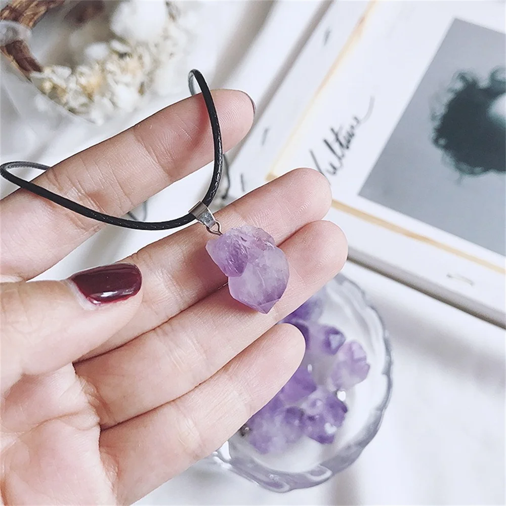 Natural amethyst bare stone pendant Amethyst tooth stone pendant necklace female