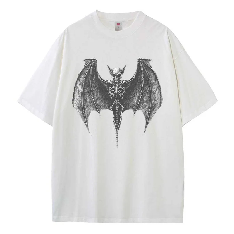 Baggy T Shirt Cotton Graphic Tees Designer Clothes Skull Bat Pattern Dropped Shoulders Vintage Unisex Tops Oversize T Shirts