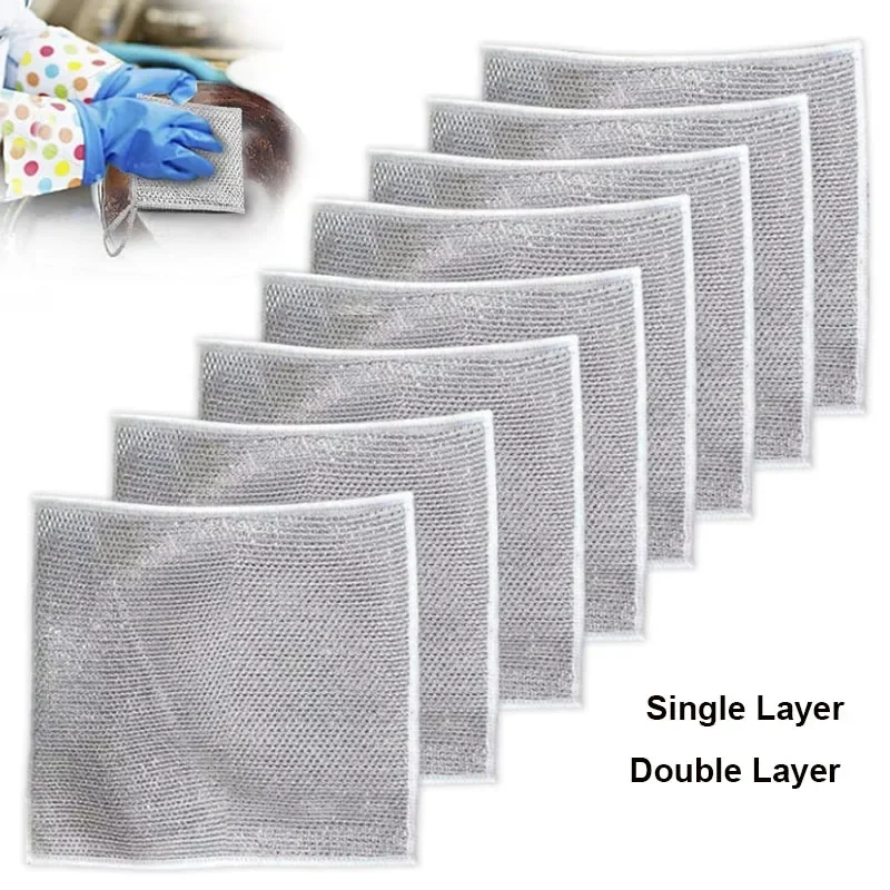 20/10/5pcs Single Doubles sided Silver Wire Wipes Household Kitchen Stovetop Dishwashing Nonstick Cleaning Cloth Wire Dish Cloth