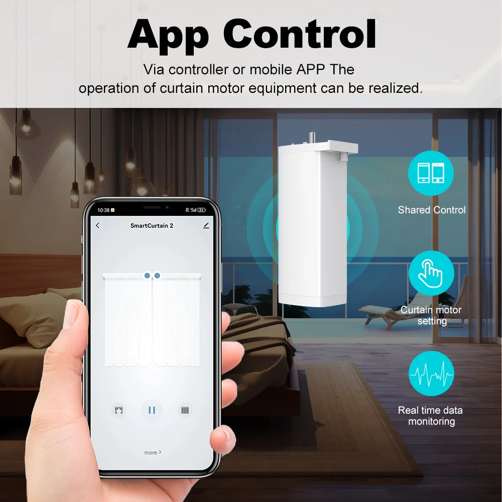 Tuya Smart WIFI Electric curtain motor shutter motor with 2 channel remote  Support Voice Control Alexa Google Assistant 15cm