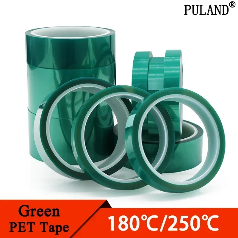 Cinta de película PET verde resistente al calor de alta temperatura, 3, 5, 10, 15, 20, 30, 40, 50mm, PCB, soldadura SMT, escudo de protección de aislamiento