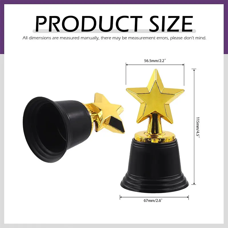 6/12pcs Star Trophy Award 4.5 Inch Gold Trophies for Kids Awards Choice Prizes Winner Competitions Sports Events Party Decor