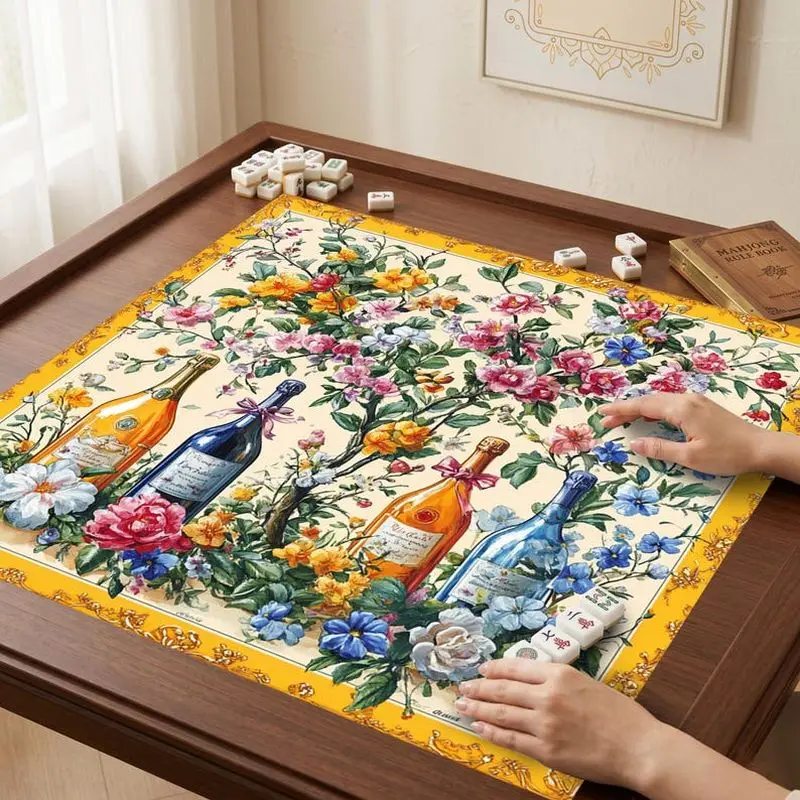VIKAMA Floral Champagne Bottle Mahjong Mat Non Slip Noise Absorb Pad American Mahjong Poker Desktop Game Cover
