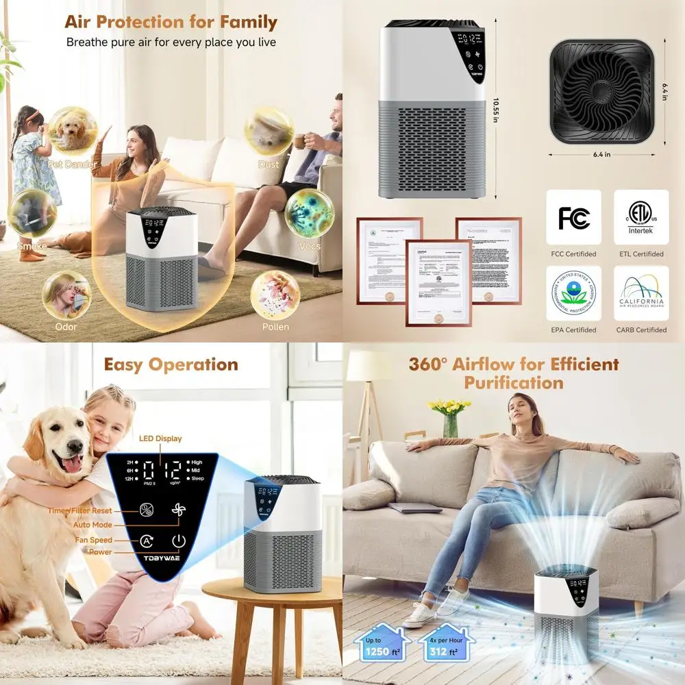 

Очиститель воздуха для больших помещений площадью до 1750 кв. футов с HEPA-фильтром H13, идеально подходит для спален, офисов и зон для домашних животных