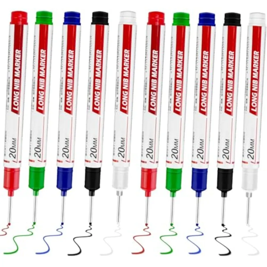 10 Pcs Long Head Deep Hole Marker, 2025 New 20mm Long Nib Marker Pens Permanent Markers, Quick Dry Waterproof Fine Tip Marker P