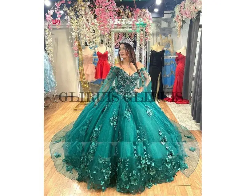 Quinceanera Dresses 2023 Off Shoulder Flowers Sequins Beads Puffy Party Princess Sweet 16 Gown Vestidos De 15 Años