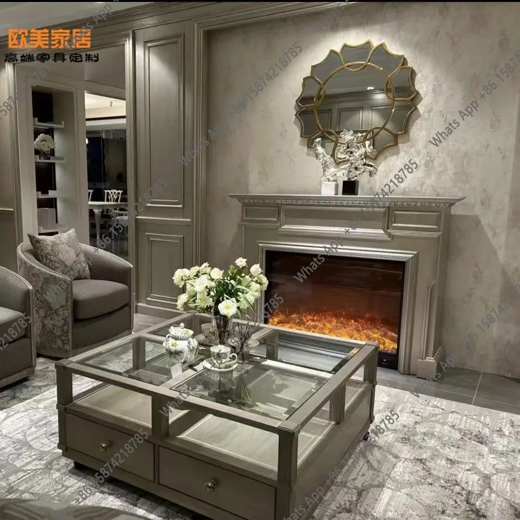 ZL solid wood fireplace frame, entrance table creative carved background wall decorative cabinet, foyer storage fireplace