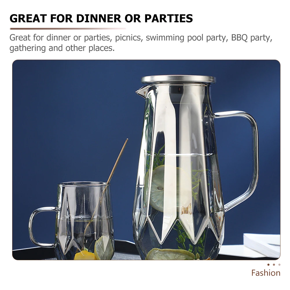 

Glass Cold Water Kettle Food-Safe Material Large Capacity Portable Handle for Home Hotel Office Party Picnic BBQ Beverage