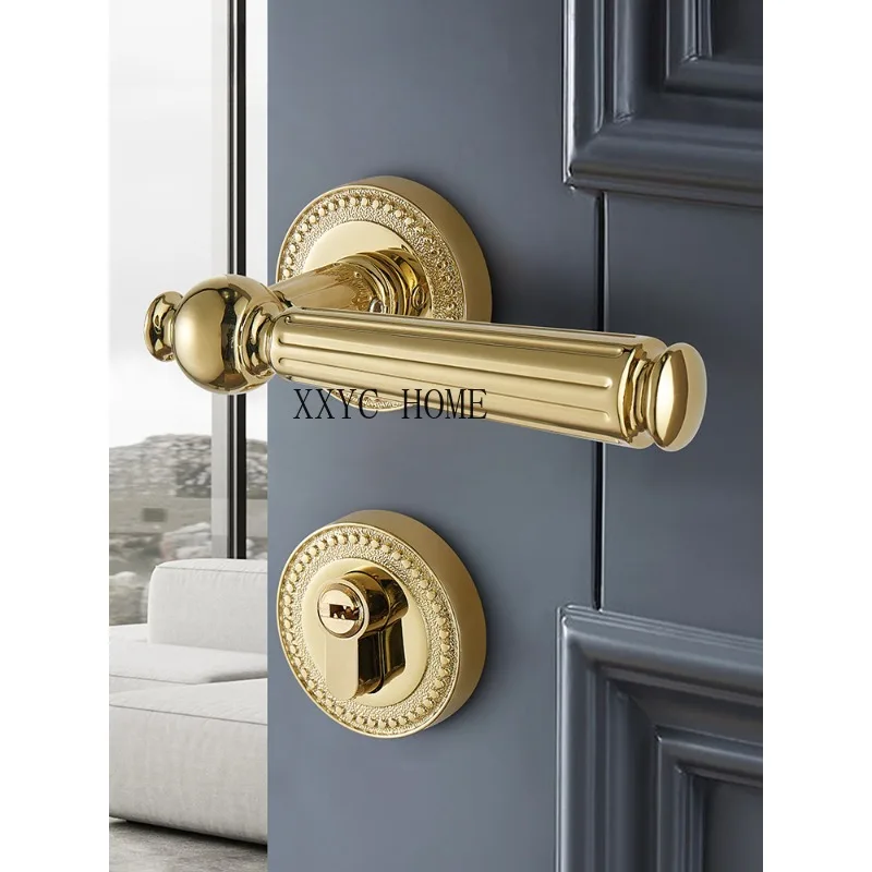 

Retro Golden Door Lock Wooden Door Handle Household Double Door Lock Mute Light Luxury American Style