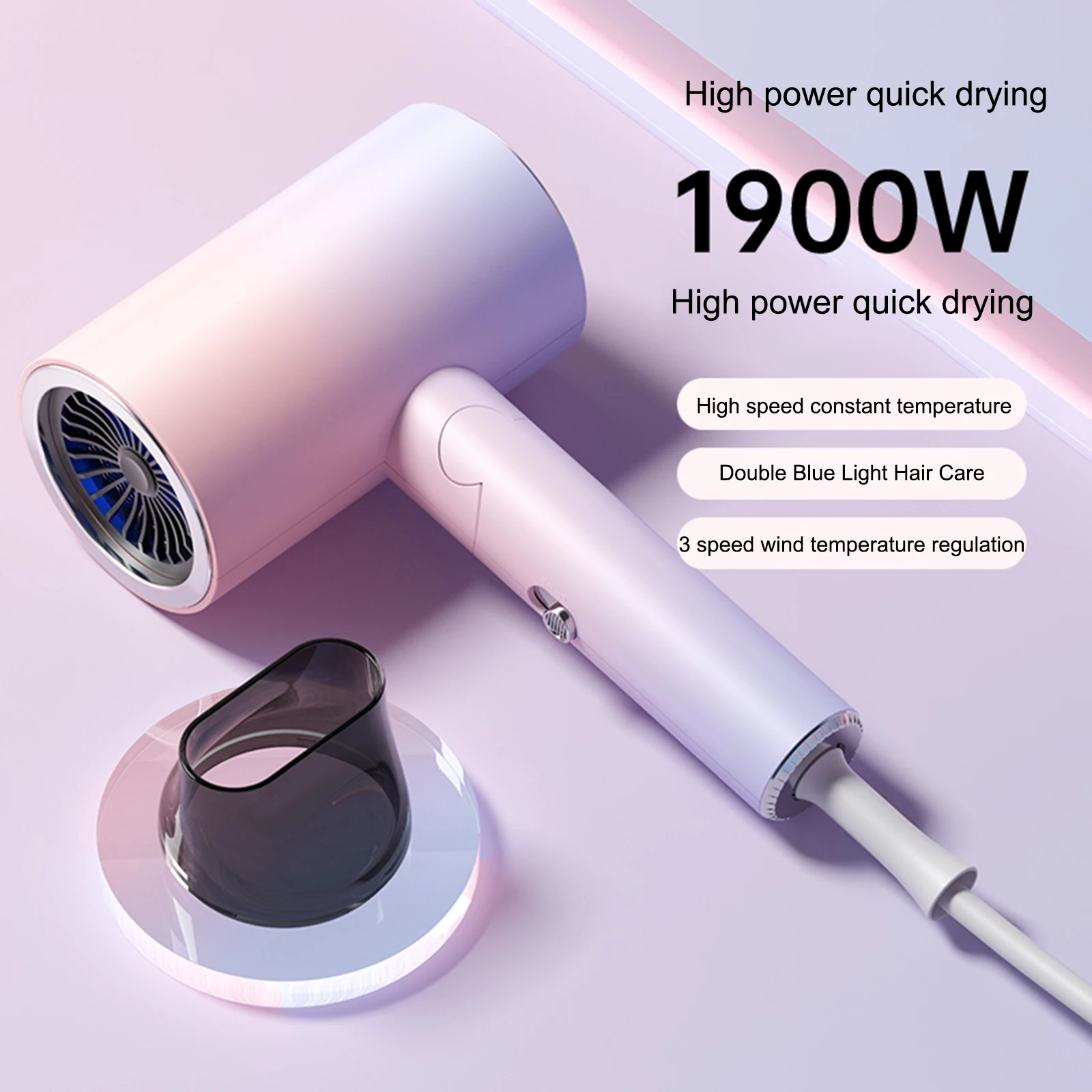 

Foldable Hair Dryer 1600W High Power Quick Drying 3 Gear Adjustable Powerful Hair Dryer for Travel Home Fast Drying Hairdryer