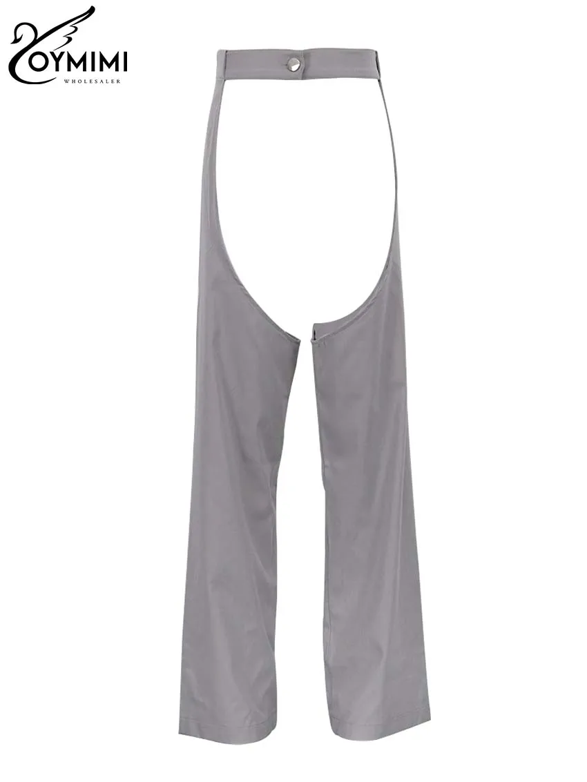 Oymimi-Pantalones elegantes de cintura alta para mujer, pantalón largo recto, con botones, color gris, informal, a la moda, novedad