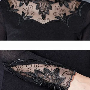 Frauen hohle Spitzenblusen, lässige Hemden, Langarm, Patchwork, Hochkragen, Tops DF1491, Frühling und Herbst 8 Hauptverkäufe Frauenarbeitbluse - №5