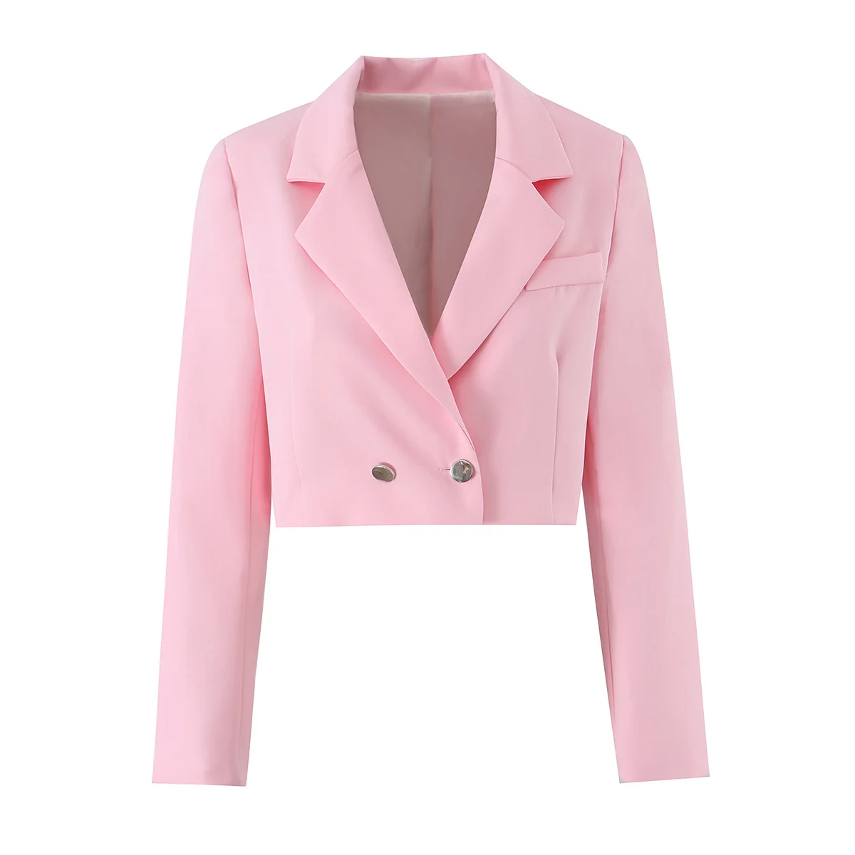 TFMLN 2026 Damen Rosa Kurzes Blazer-Set mit Revers, Zweireihigem Design, Anzugjacke, Pendler-Hose, Vielseitiges Elegantes Damen-Outfit – Detail 3
