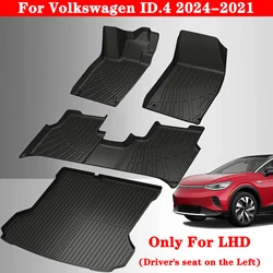 Almofadas impermeáveis do pé do tronco para Volkswagen, LHD TPE Floor Mats, forro de carga, para todos os climas, ID4 Crozz, ID.4, 2024, 2023, 2022, 2021