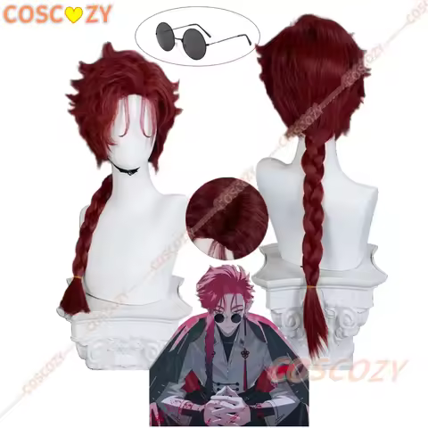 Vein Cosplay Wig Anime Link Click Red Gradient Braid Hair Glasses Heat-resistant Fiber Hair+Free Wig Cap Halloween Party Men Wig
