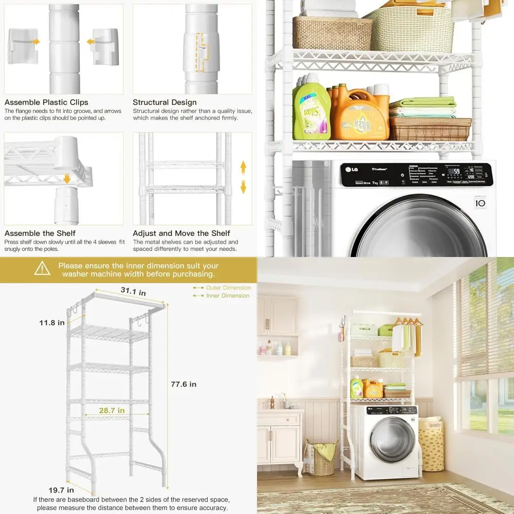 

3-уровневый отдельно стоящий органайзер для прачечной, металлическая сушилка для одежды, 31,1 Ш x 19,7 Г x 7,6 В, белый