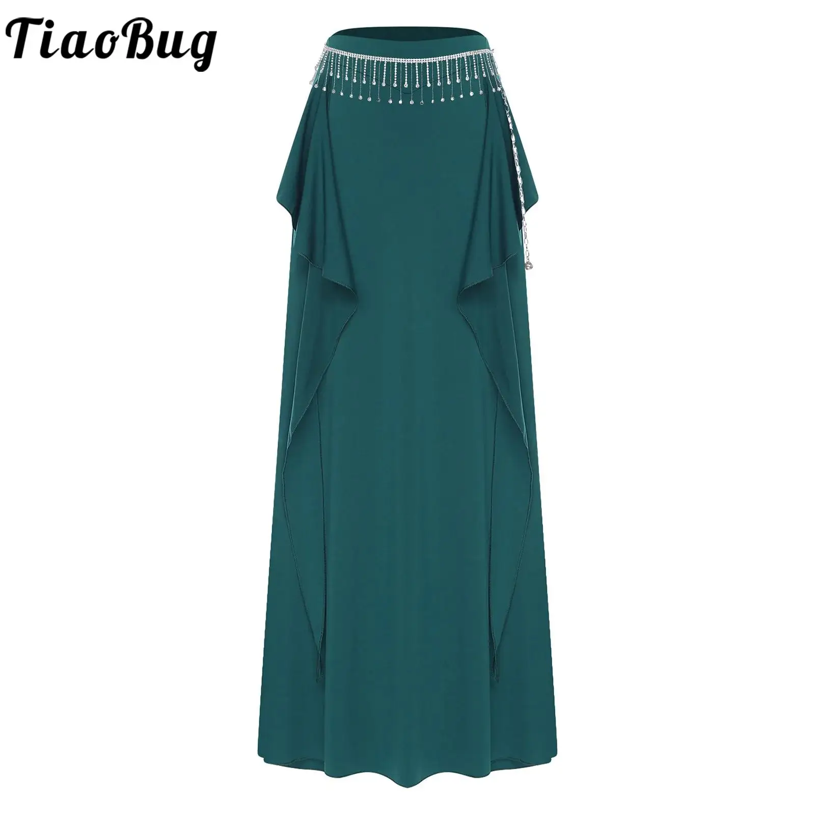 

Women Basic Dance Maxi Skirt Solid Color Elastic Waist Cascading Ruffles Side Slit Skirt Dancewear for Oriental Dance Folk Dance