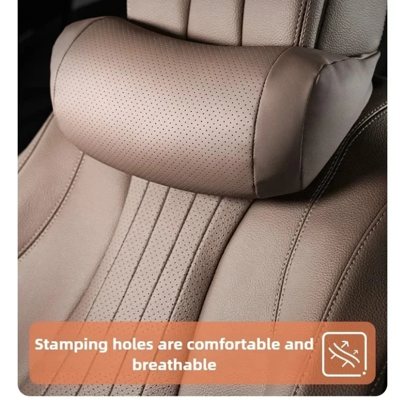 

Suitable for Mercedes-Benz BMW Audi Tesla Car Leather Headrest Universal Car Interior Supplies Maybach Seat Protect Neck Pillow