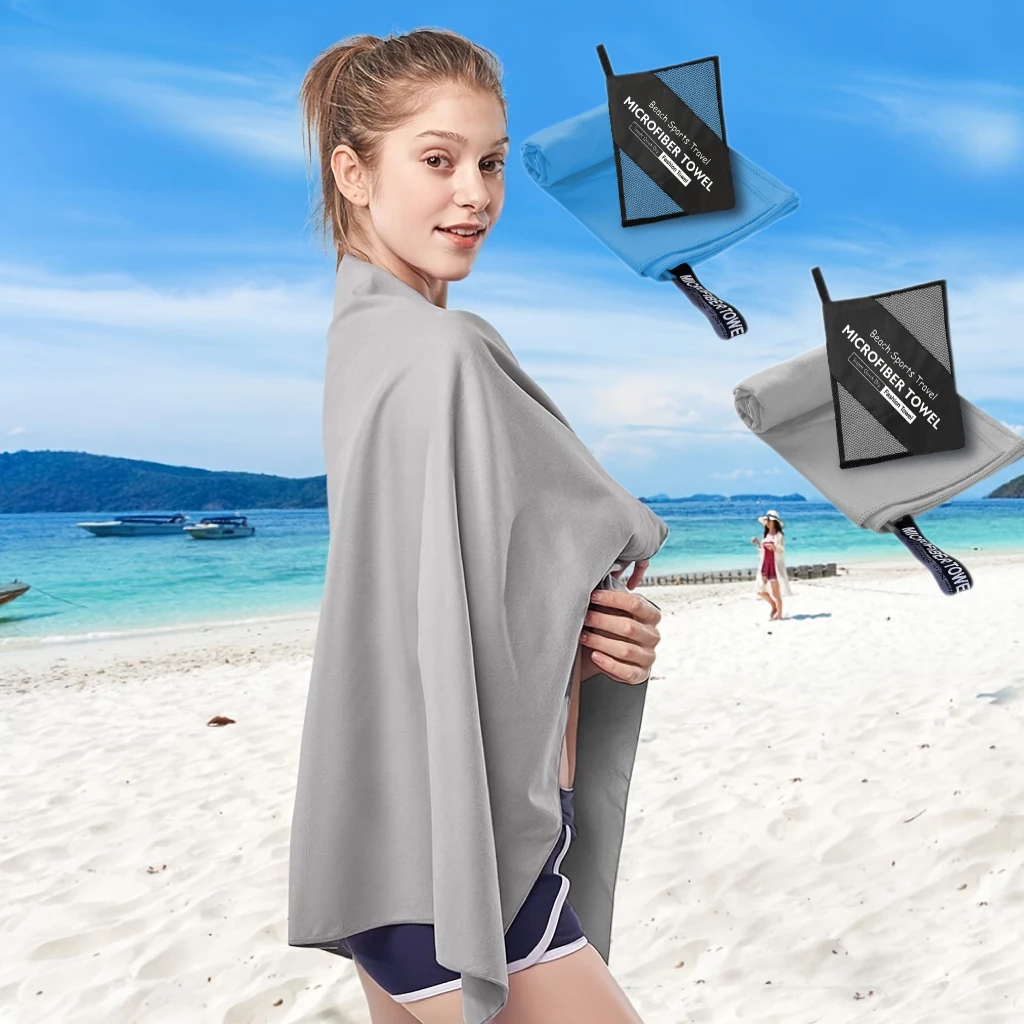Bolsa cuadrada con cremallera para deportes al aire libre, toalla súper absorbente suave de secado rápido, toalla de playa para fitness, natación, senderismo al aire libre, yoga