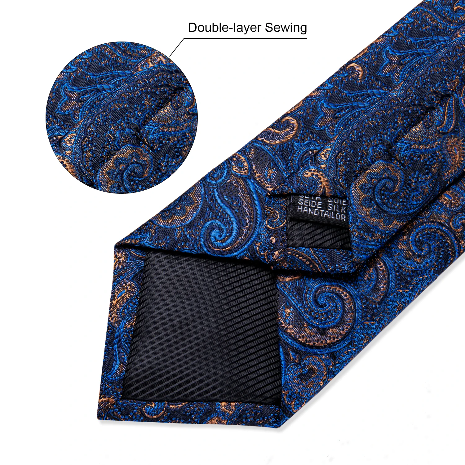 Luxury Blue Gold Paisley Silk Ties For Men Wedding Accessories Neck Tie Set Handkerchief Cufflinks Brooch Pin Gift For Men