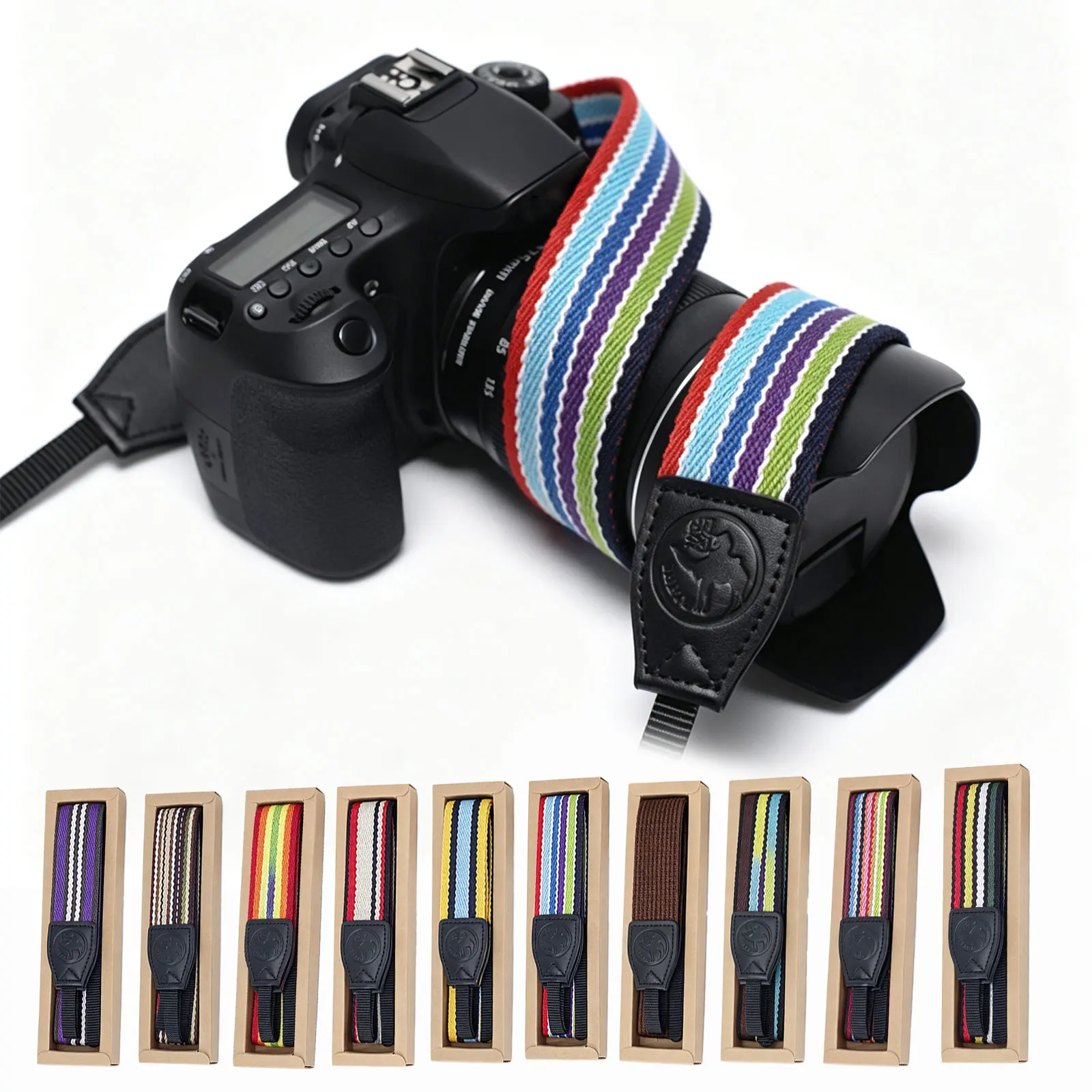 1pc Cotton Woven Camera Shoulder Strap Adjustable Vintage Striped Camera Neck Sling for Mirrorless Film Camera and Instax