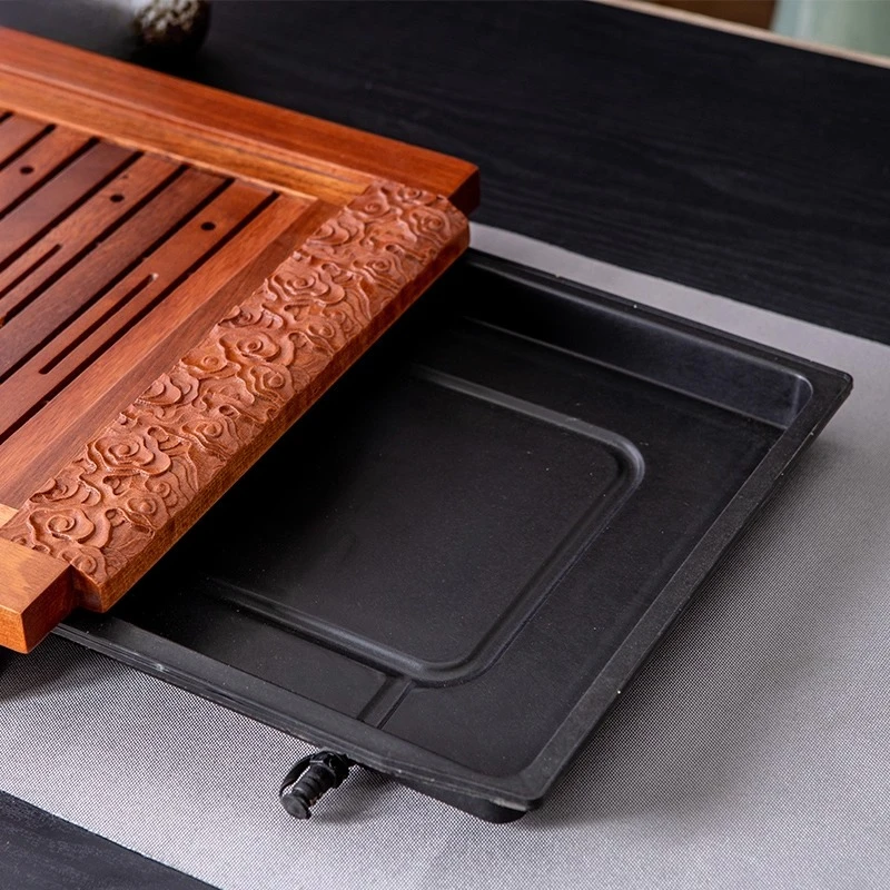 Solid Wood Chinese Style Drawer Tray Multi-Purpose Serving Board Home Gongfu Water Storage Holder