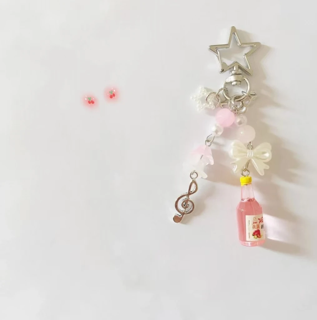 Asian Korean Soju Y2K Coquette Cottage Core Mini Keychains and Phone Charms, Green and Pink Soju Keychain