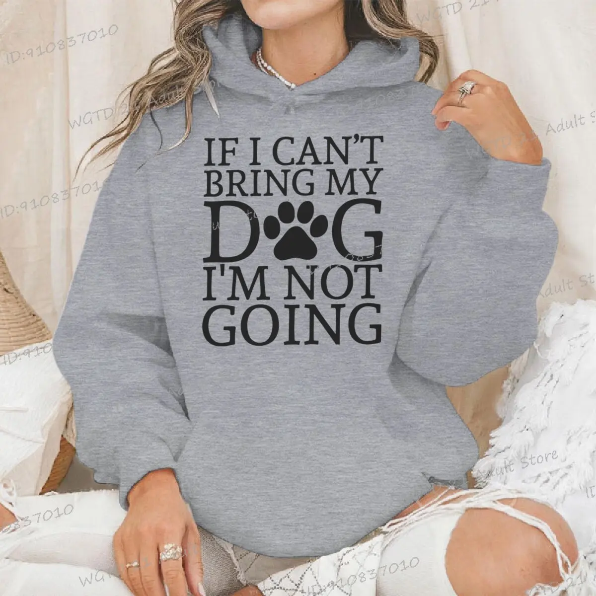 If I Can't Bring My Dog I'm Not Going Print Hoodies Women Harajuku Dog Paw Graphic Sweatshirts Animal Dog Mama Fashion Pullover