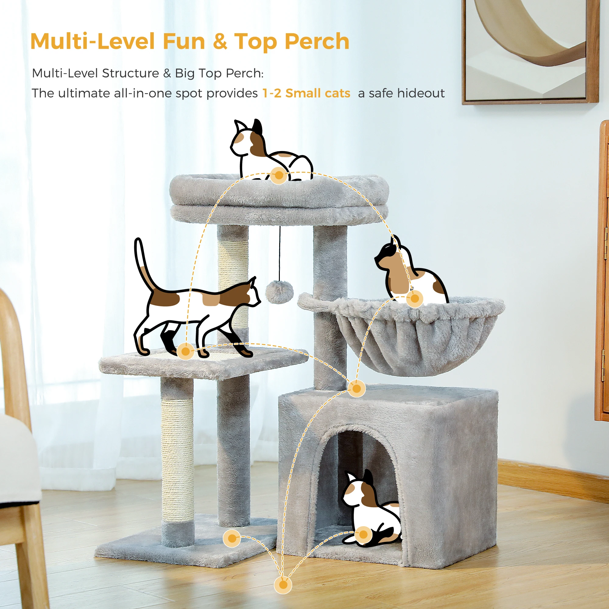 Árbol rascador para gatos con cama y hamaca suave, torre pequeña - imagen 4