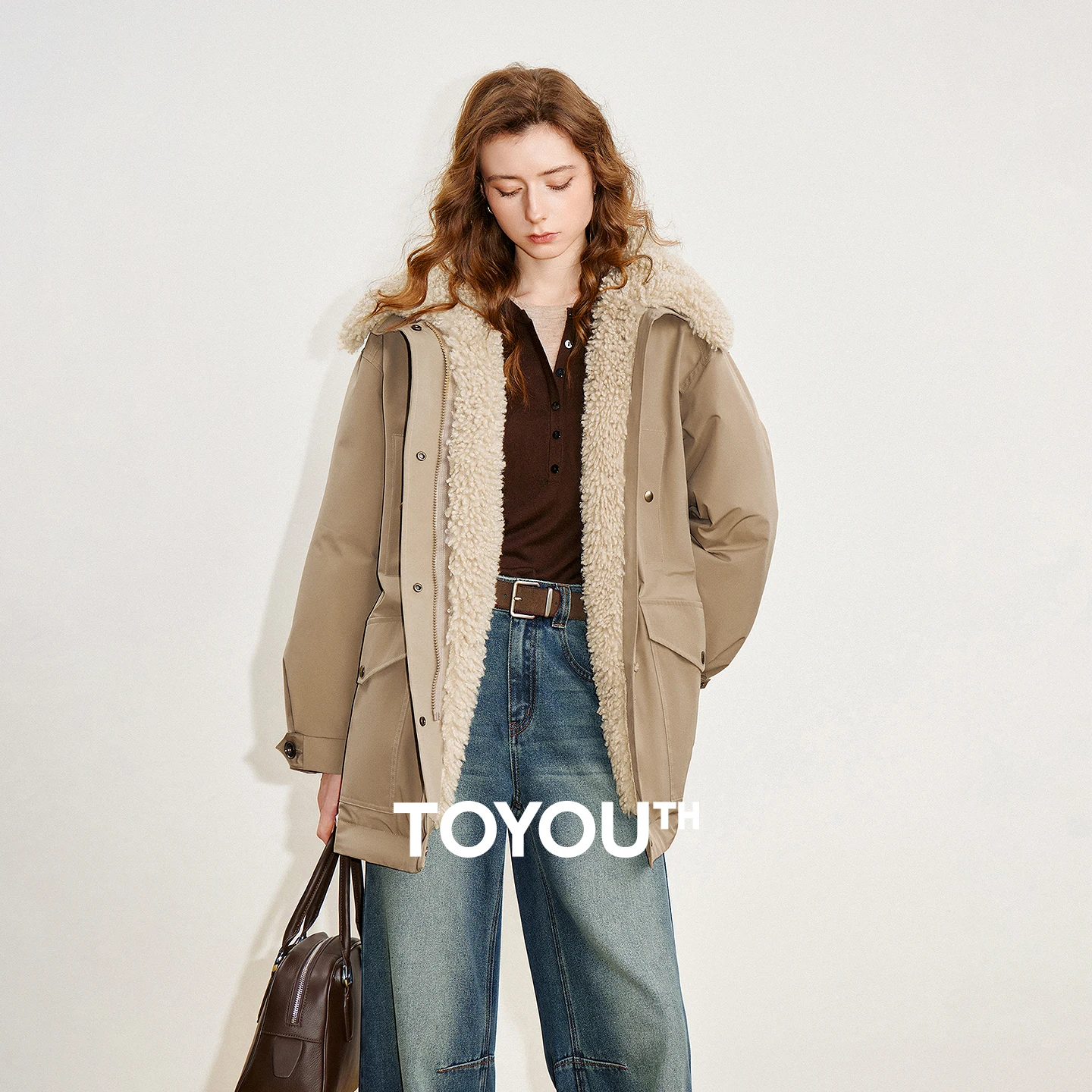 TOYOUTH Chaqueta de plumón para mujer 2025 Invierno Nuevo 90% Chaqueta de lana de peluche Estilo Retro Granero Ropa de abrigo cálida