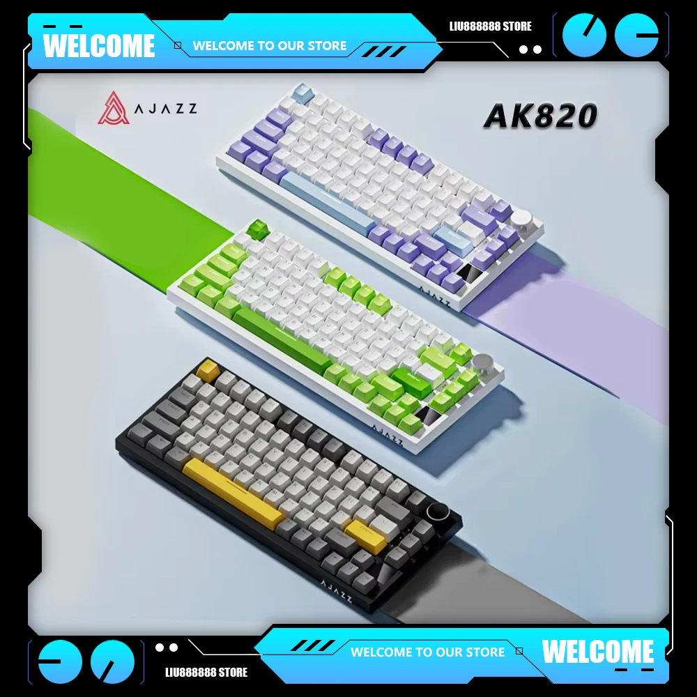 AJAZZ AK820 Pro Mechanical Keyboard Wireless Three Mode Screen Multifunctional Knob Custom Gaming Keyboard Gaming Accessories