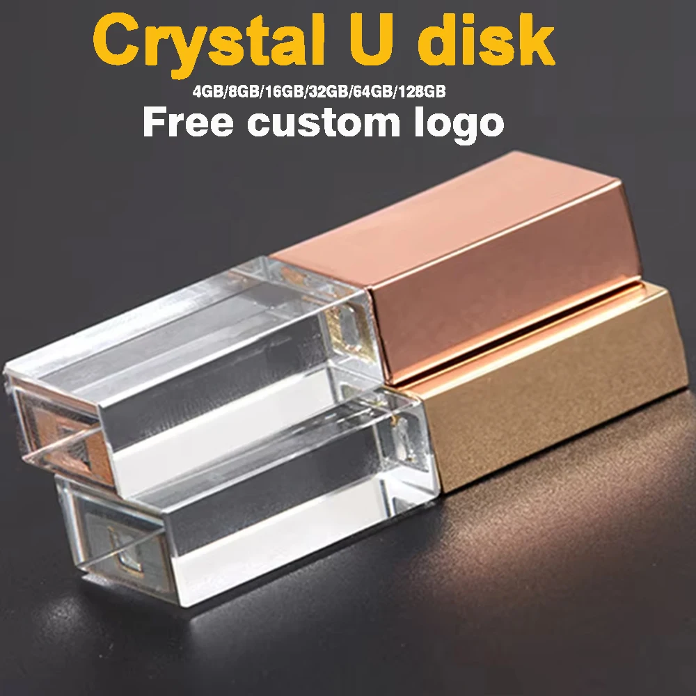 JASTERS Crystal USB Sticks 3D Print Free Custom Logo 8GB 16GGB 32GB 64GB USB Flash Pen Drive Transparent Glass Pen Drive Gifts