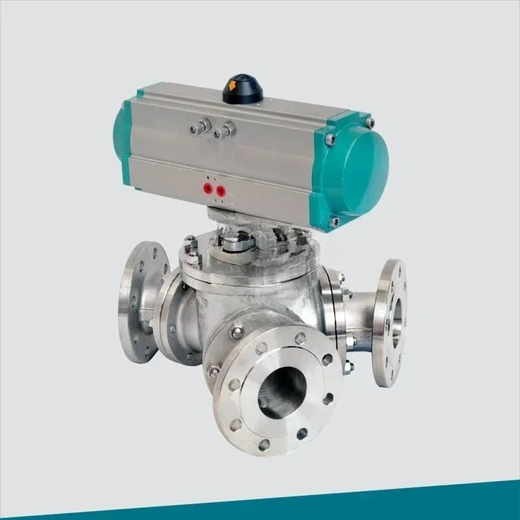 304 Pneumatic Y-type three-way ball valve (120 degrees 130 degrees 180 degrees)