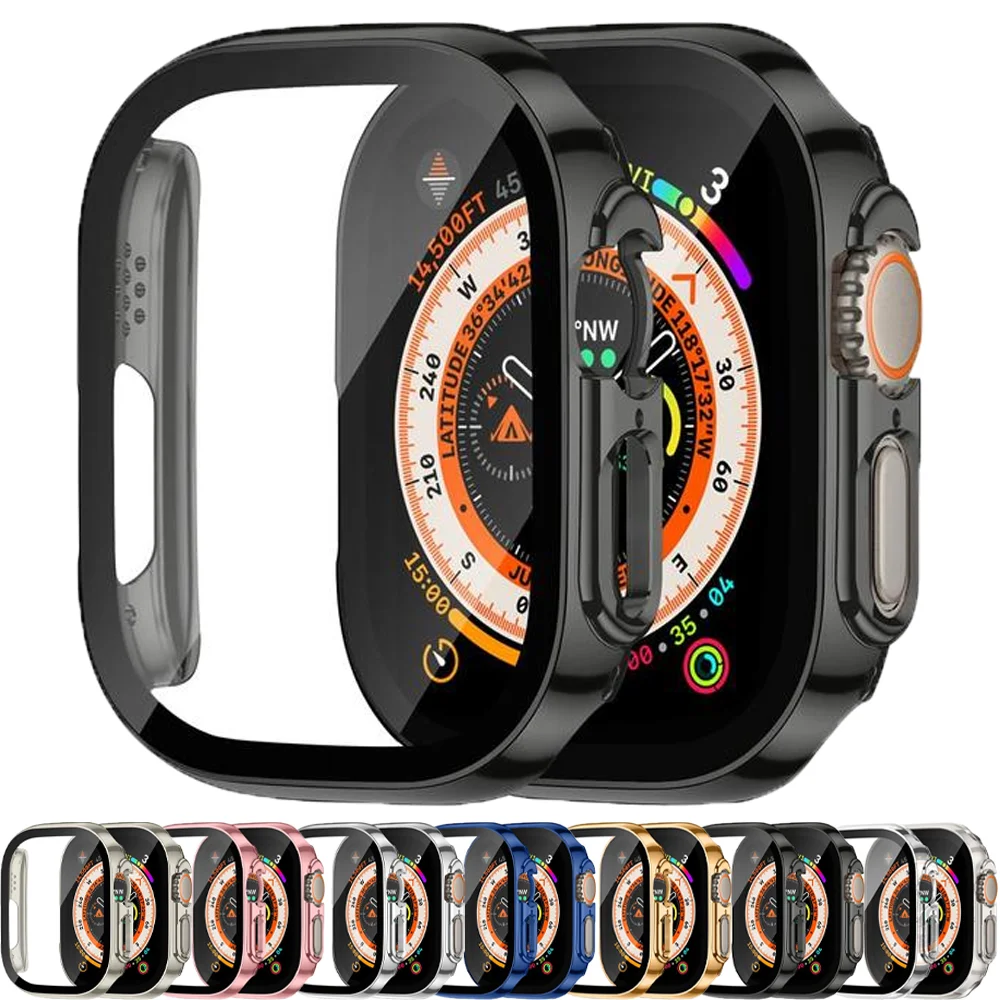 Protecteur d'écran ultra pour Apple Watch, couvercle en verre à bord droit, accessoires pour iWatch Series 8 SE 7 4, 45mm, 41mm, 44mm, 40mm, 49mm