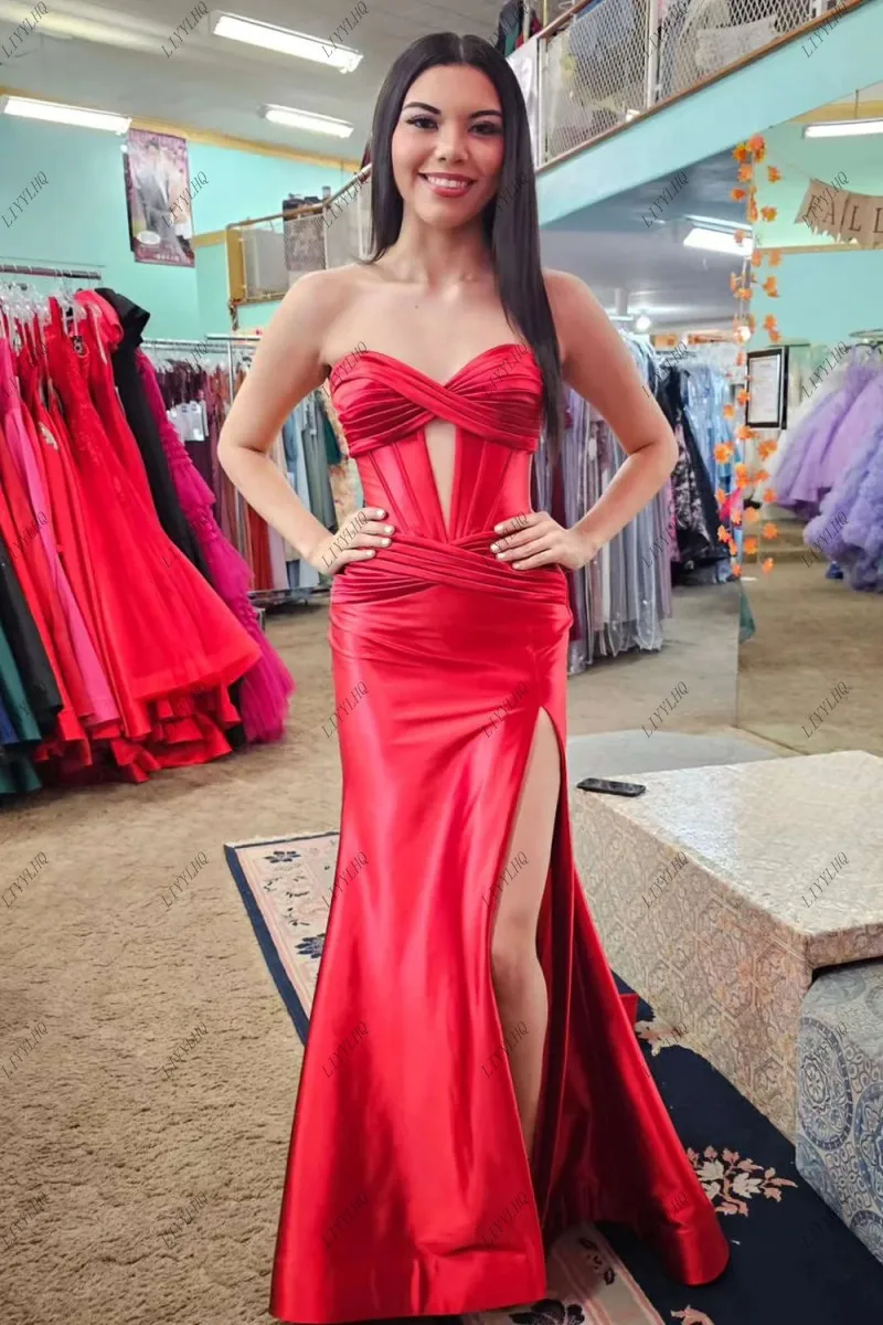 LIYYLHQ Glitter Red Prom Dresses Stain Mermaid Celebrity Dress Sweetheart Floor Length Women's Evening Dress vestidos de fiesta