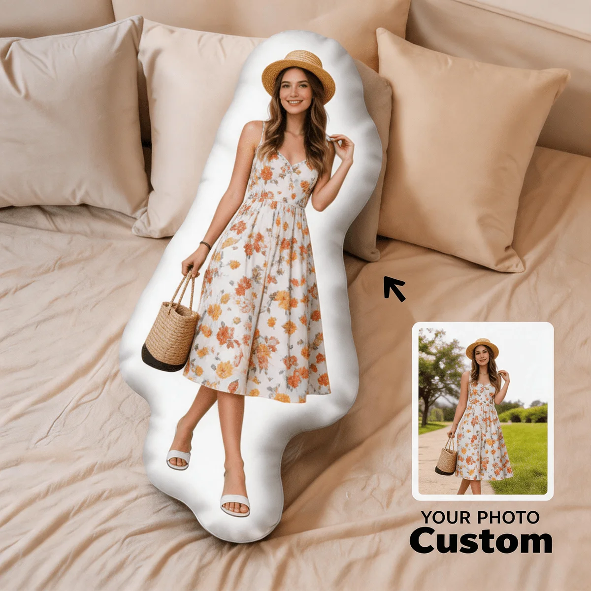 Personalized Photo - Text Customized Cushion Pillow - Large 60cm Suitable for Sofa and Bed, Customized Decorative Pillow with Cu