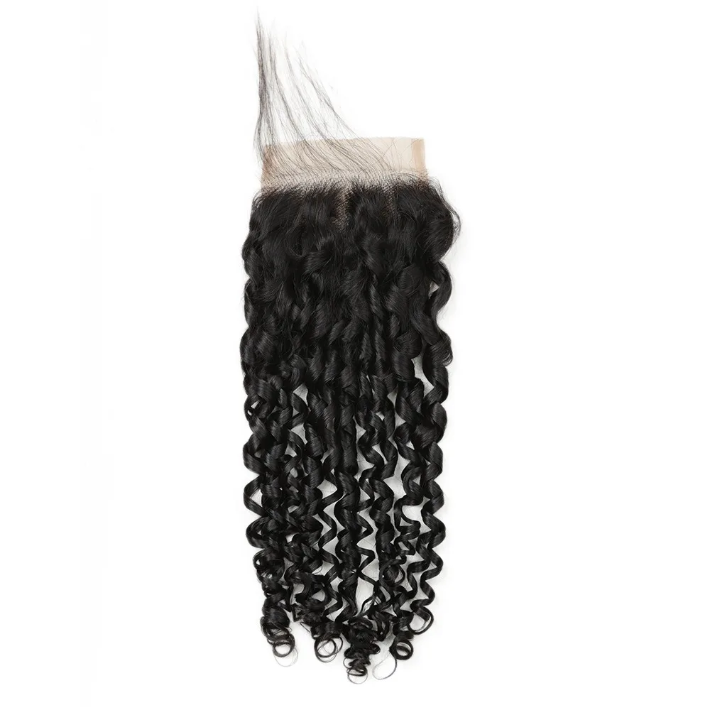 12A 4x4 Lace Closure Pissy Curly Naturfarbenes Echthaar Brasilianisches Virgin Remy Haar, vorgezupft, Babyhaar, kein Haarausfall, kein Verfilzen – Detail 2