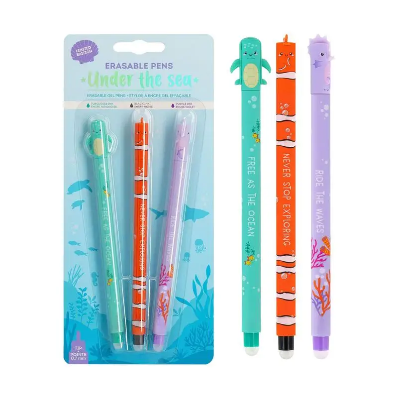 3PCS Creative Cartoon Erasable Gel Pens Set Washable Handle  Erasable Refills Rod Writing Stationer For Home School Work