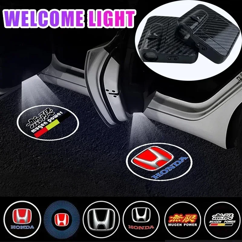 2 шт. для Honda Mugen Jazz Fit Accord CRZ Vezel Civic CRV Insight Crosstour H-RV NSX: Светодиодные проекционные лампы-проекторы для дверей автомобиля (приветственный свет)