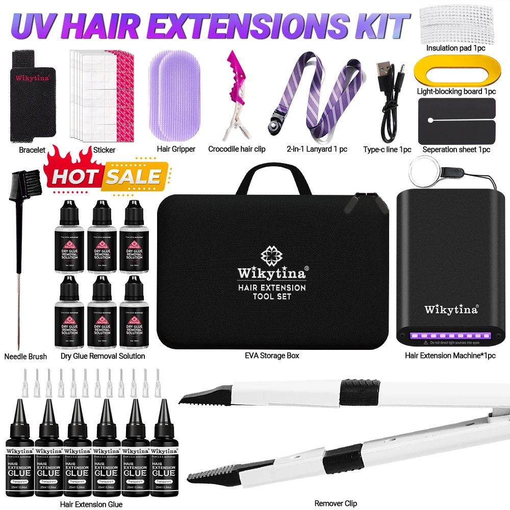 V Light Hair Extension Kit with UV Glue Machine - Fast Grafting Tape In Extensions, Rechargeable UV LED Lamp, Lightweight Tools for Thin Fine Hair, Waterproof Glue, Easy Dissolve Removal, DIY Salon, Natural Results for Beginners & Stylists, Gift for Women