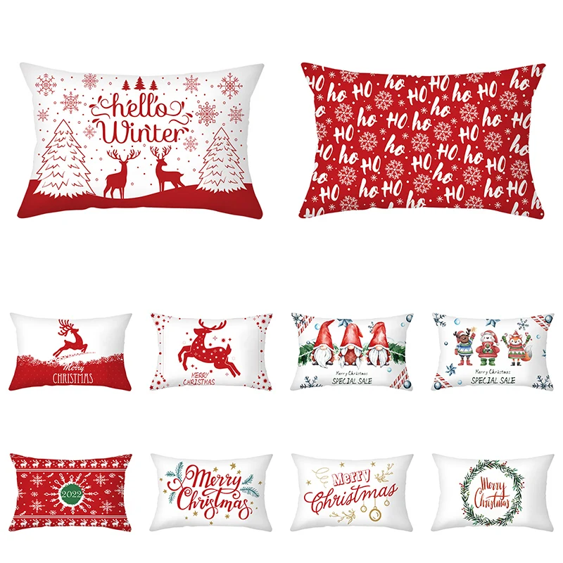 Christmas Pillowcase Decorative Throw Pillow Rectangular Cushion Cover Cartoon Snowman Alphabet Print