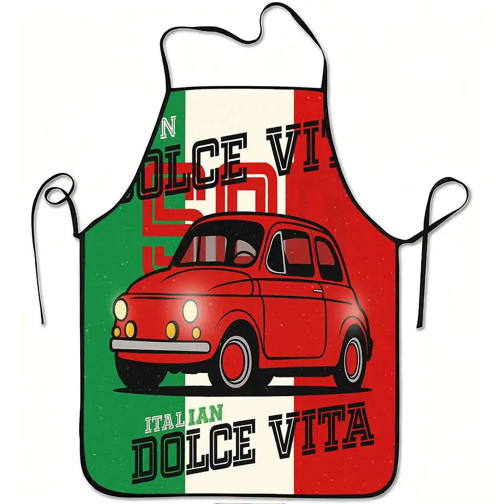 1PC Italian Vita Red Print Apron Adjustable Waistband Durable Easy Clean Polyester Apron Italian Theme for Kitchen Cooking