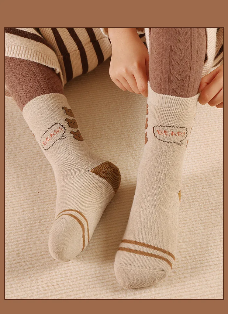 5 Paar Wintersocken, Thermo-Socken für Kinder, Jungen, Mädchen, Cartoon-Bär, warme Baumwollsocken, Plüschsocken für Kleinkinder – Detail 7