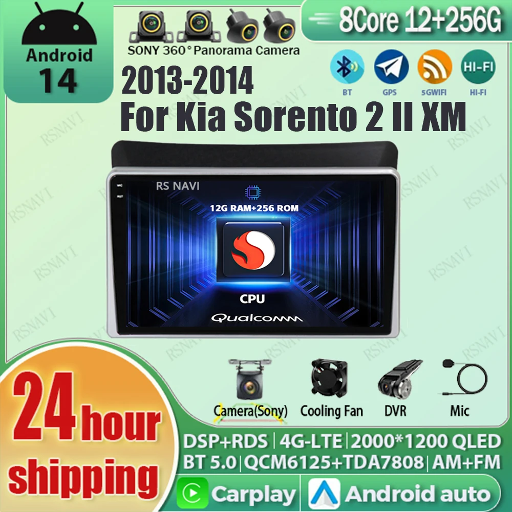 

Android 14 Carplay Auto Qualcomm 2K QLED Screen Car Radio Player For Kia Sorento 2 II XM 2013-2014 GPS Multimedia Stereo Wifi BT