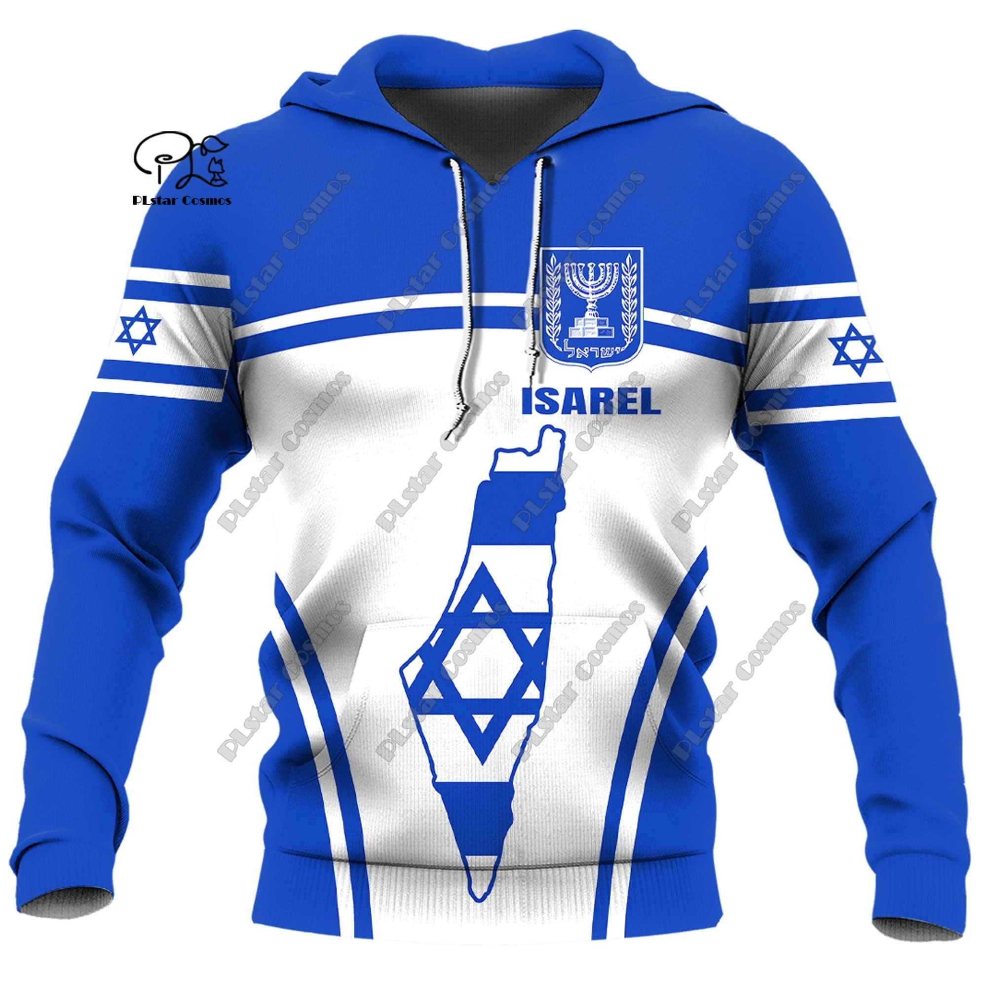 PLstar Cosmos 3D Printed Israel Coat of Arms and Flag Colors Tattoo Retro Latest Street Casual Unique Unisex Hoodie   I-1