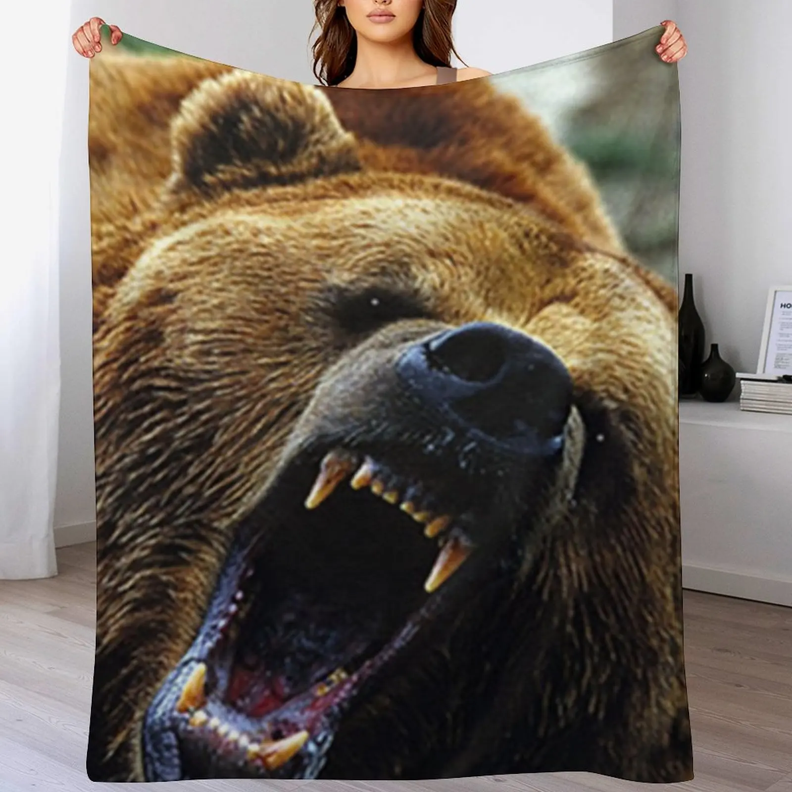

Grizzly Bear a Throw Blanket Flannel Sleeping Bag Extra Large Throw Summer Beddings Blankets