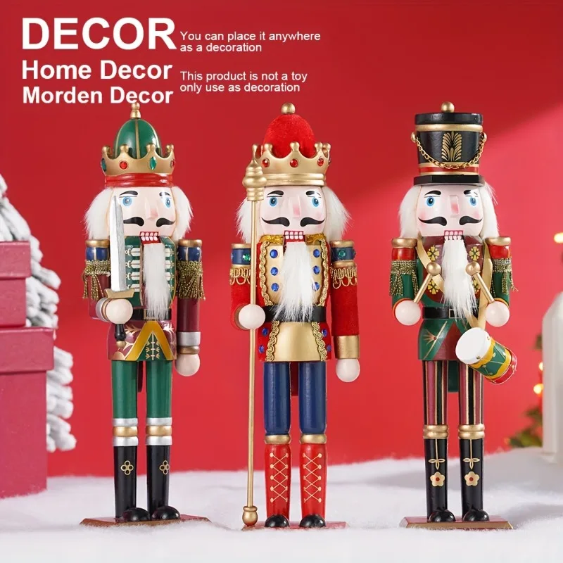 30CM Nutcracker Soldier Figurines Set 2025 Christmas Decoration Wood Nutcracker Puppet Statue Ornaments Vintage Craft Xmas Decor